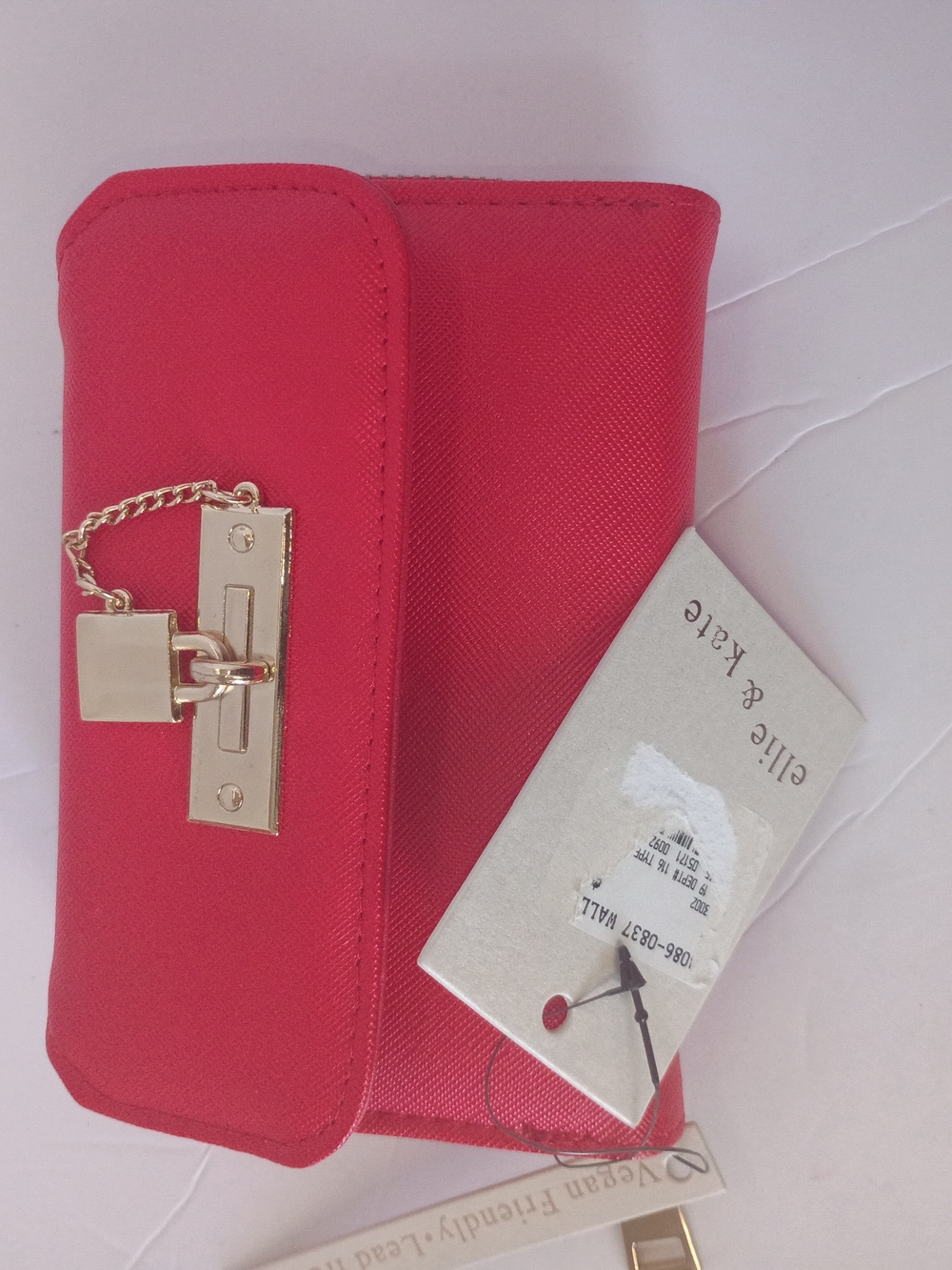Ellie & Kate Red Crossbody Clutch with Gold Lock Hardware